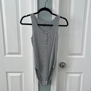 American Eagle Outfitters Light Gray Ribbed Henley Bodysuit